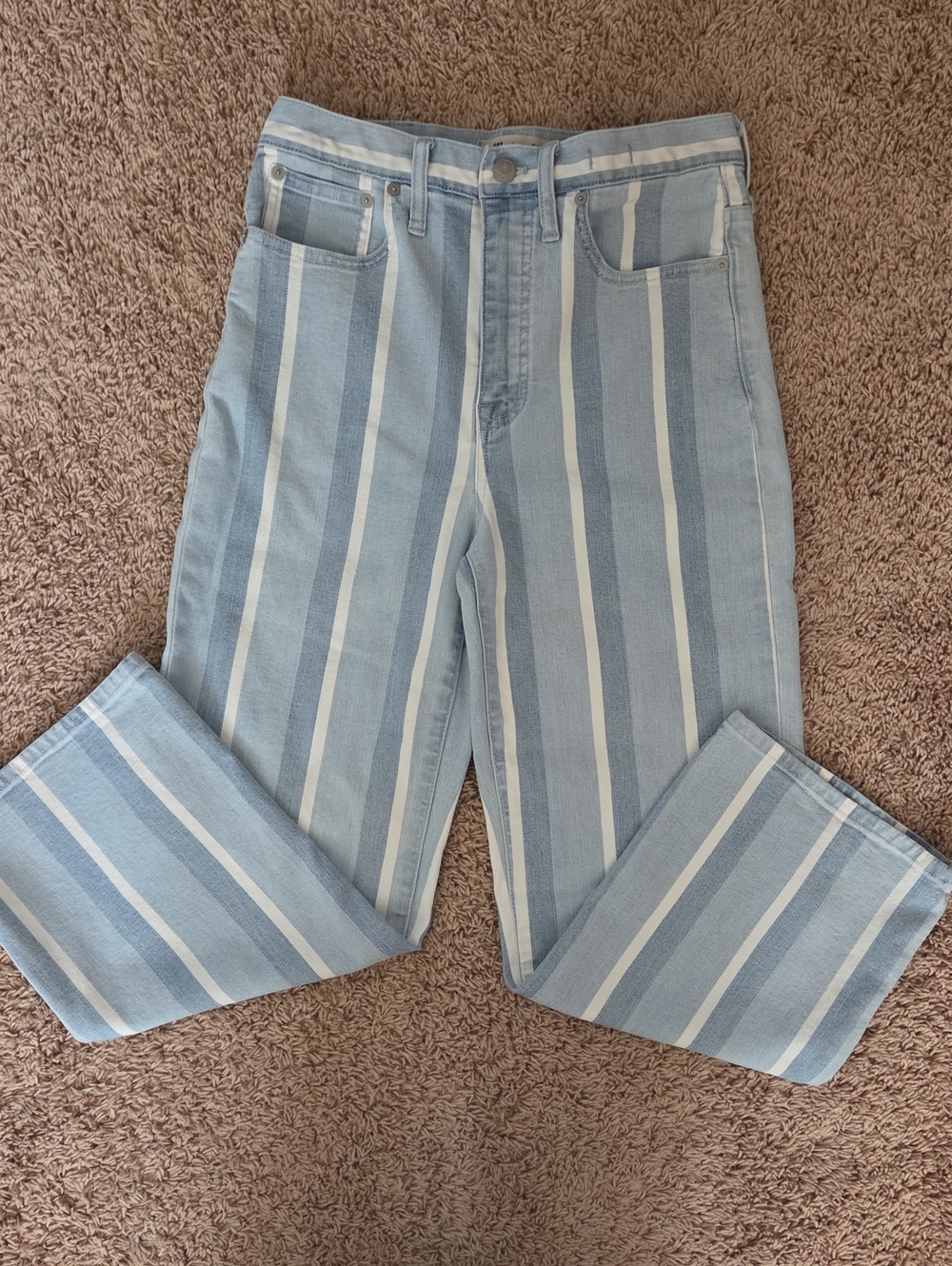 Madewell Light Blue & White Vertical Stripe Straight Jeans